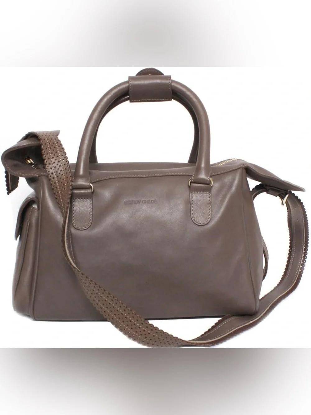 See By Chloe Taupe Leather Satchel with Perforated Strap